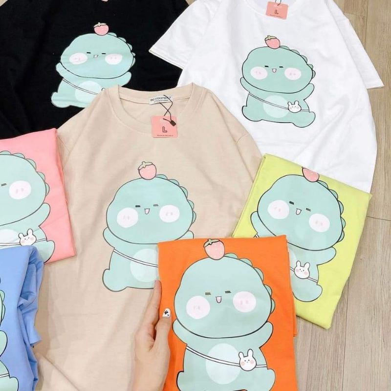 Áo thun cổ tròn khủng long cute unisex form rộng nam nữ