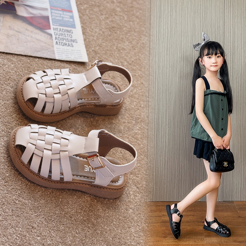 Giày Sandals Da Bện Chống Trượt Chân Thoải Mái Cho Bé Gái Từ 3-16 Tuổi
