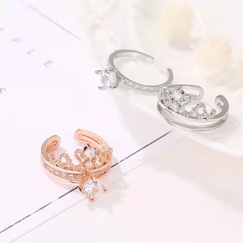Set 100 nhẫn 2 trong 1 hình vương miện đính đá lãng mạn cho cặp đôi