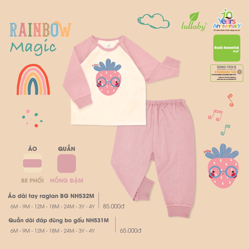 [CHÍNH HÃNG] Bộ quần áo dài tay raglan chất liệu mềm mại họa tiết trẻ em Lullaby