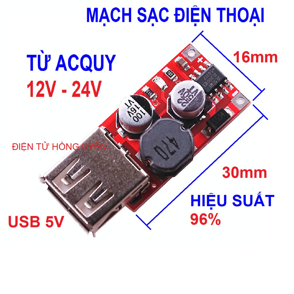 Mạch sạc điện thoại 5V 3A. Chế sạc điện thoại trên ô tô, xe máy. Điện vào 6V 12V 24V. Điện áp ra USB 5V 3A MAX