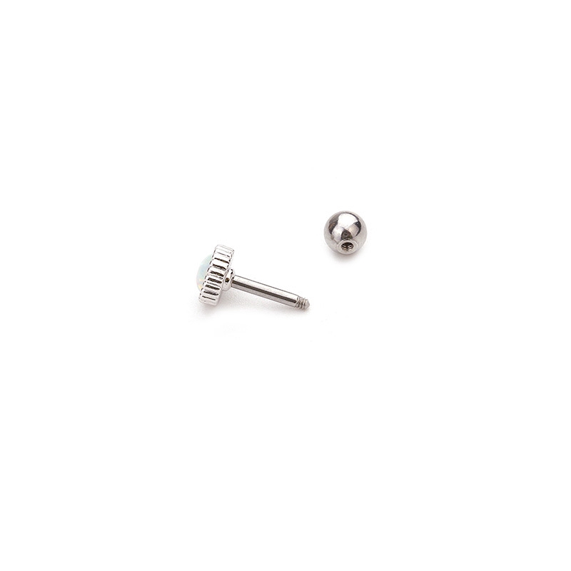 Khuyên xỏ vành tai bằng thép không gỉ đính ngọc mắt mèo Pinna Daith kích thước 6mm