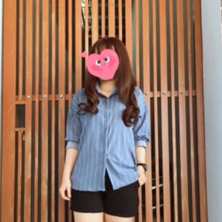 Áo Sơ mi oversize xanh dương sọc trắng (lụa)
