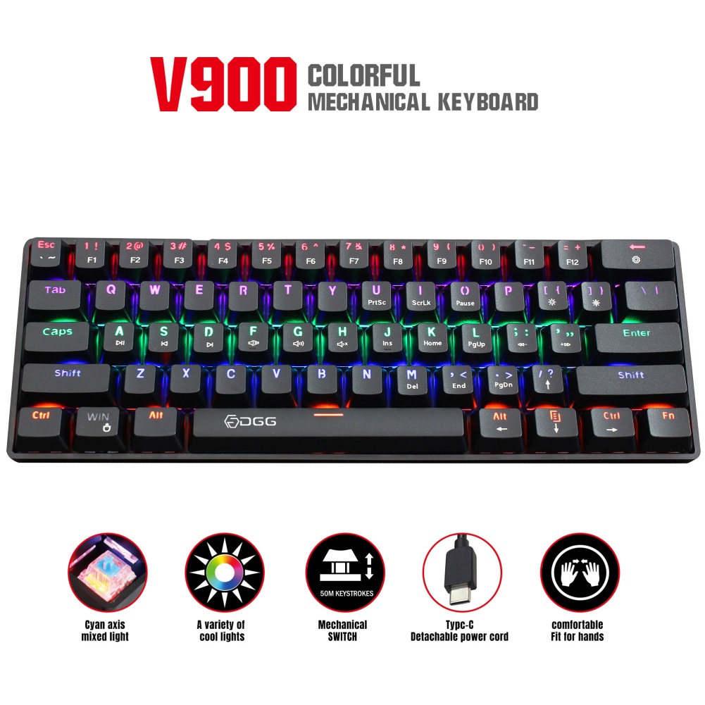 Bàn Phím Cơ Có Dây V900 Bàn Phím Chơi Game Văn Phòng Công Tắc Xanh 61 Phím Có Đèn Nền Màu Okase