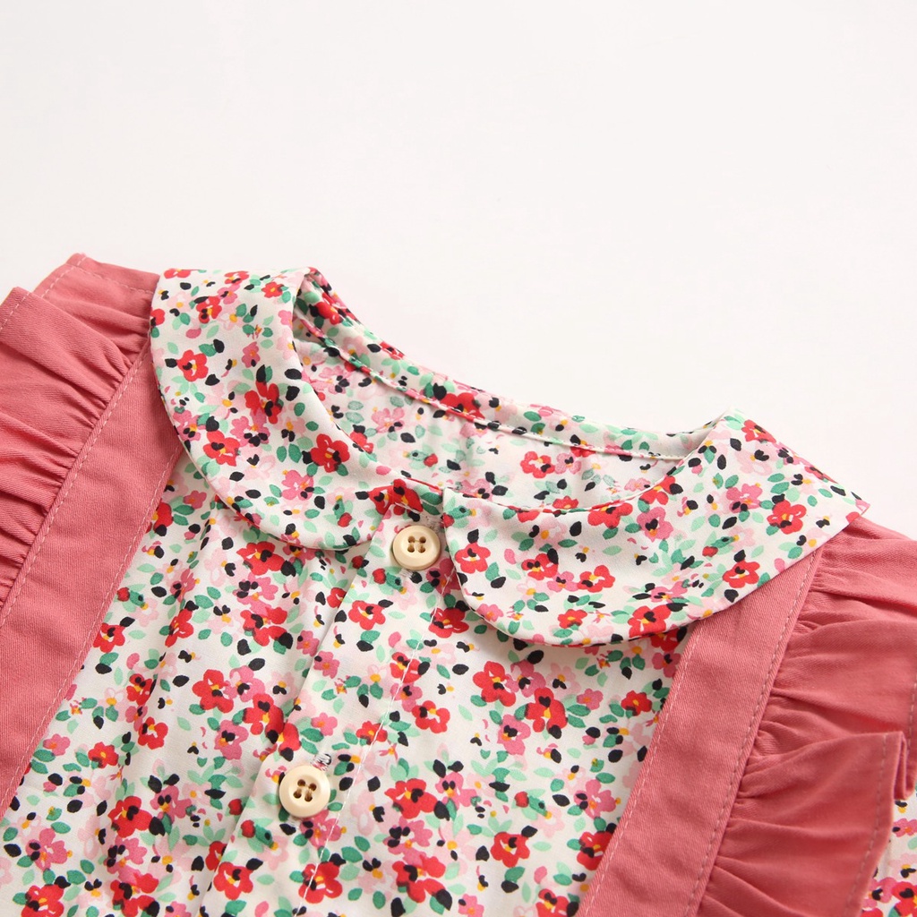 Áo liền quần Sanlutoz vải cotton in hoa dài tay thời trang mùa thu cho bé gái