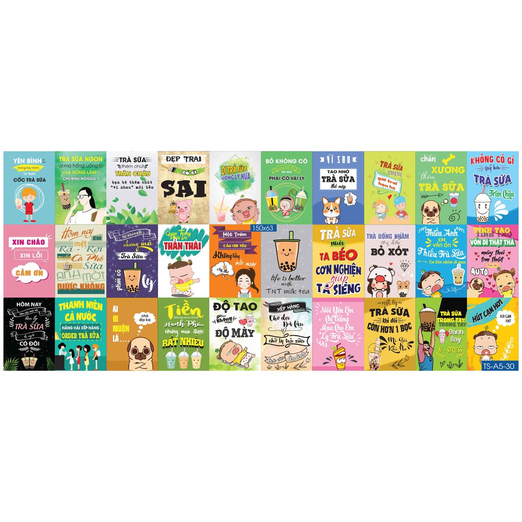 Combo 50 tờ Decal dán tường trang trí khổ A4,A5 - Trà sữa