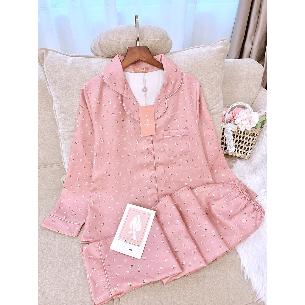 Bộ đồ PIJAMA mặc nhà hãng SAM. SET đồ ngủ chất nhung tăm thiết kế dáng dài, họa tiết hoa nhí đơn giản, nhẹ nhàng | BigBuy360 - bigbuy360.vn