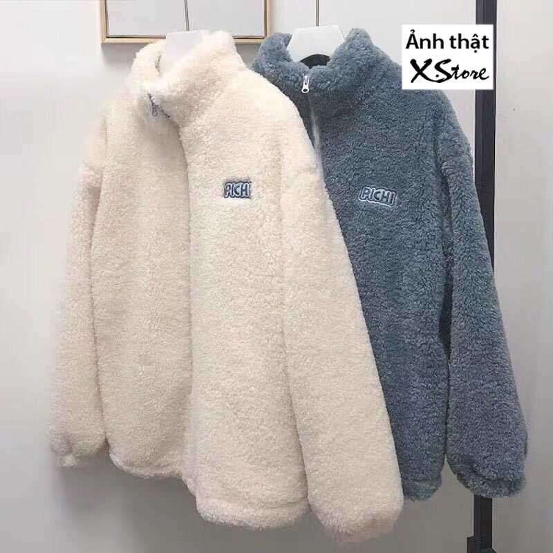 FREESHIP Áo khoác lông cừu PICHI 2 mặt logo thêu nam nữ Hottrend 2022 Unisex dáng Hàn Quốc form rộng X.store 538