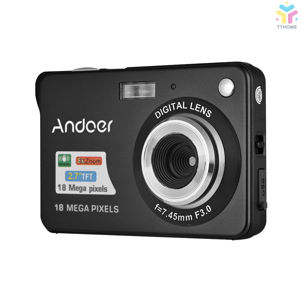 T&T Andoer 18M 720P HD Digital Camera Video Camcorder with 2pcs Rechargeable Batteries 8X Digital Zoom Anti-shake 2.7inc