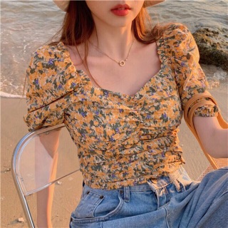 ✨áo kiểu cổ v dún ngực hoa