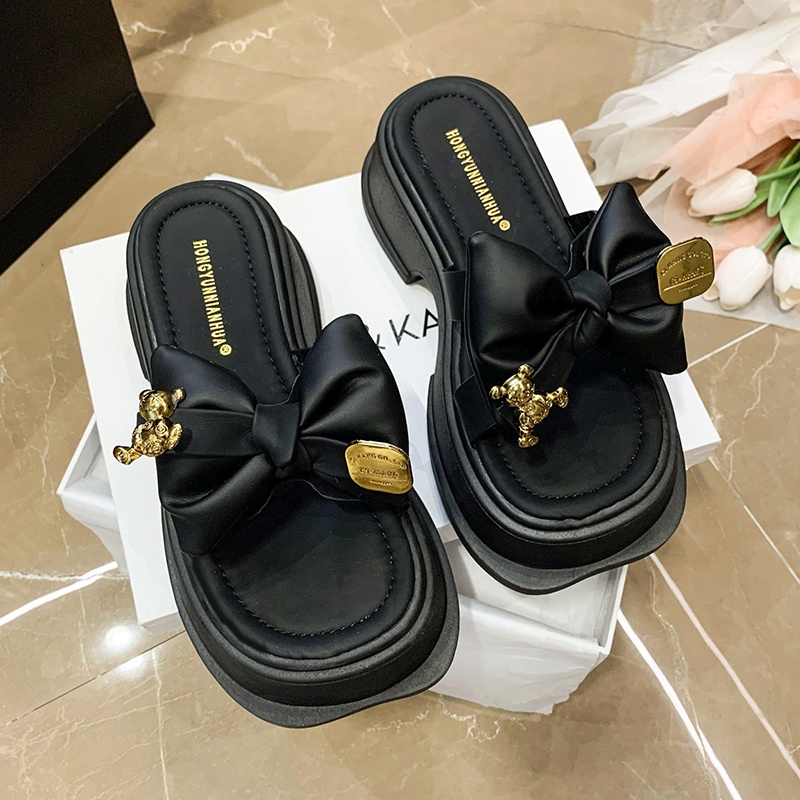 Dép nữ IELGY đế xuồng mũi vuông quai đính nơ chống trượt thời trang Hàn Quốc