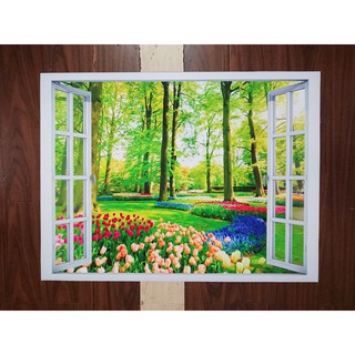 Decal dán tường cửa sổ vườn hoa đẹp VT0033 kim sa