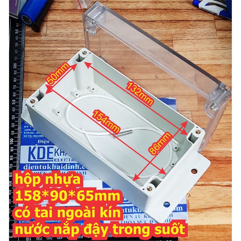 hộp nhựa 158*90*65mm có tai ngoài kín nước nắp đậy trong suốt kde7913
