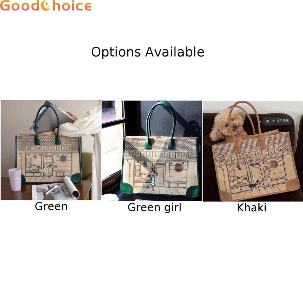 STARBUCKS Túi Tote Canvas Dung Tích Lớn In Hình Starbuck Kỉ Niệm 50 Năm