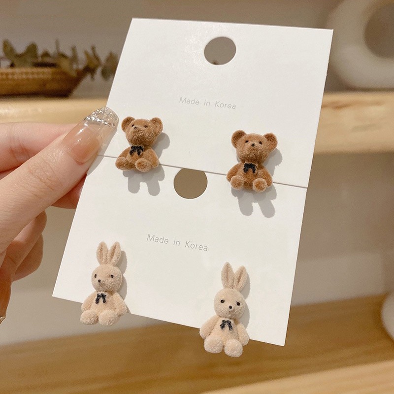IF ME Đôi khuyên tai hình gấu/thỏ thời trang Hàn Quốc cho nữ
