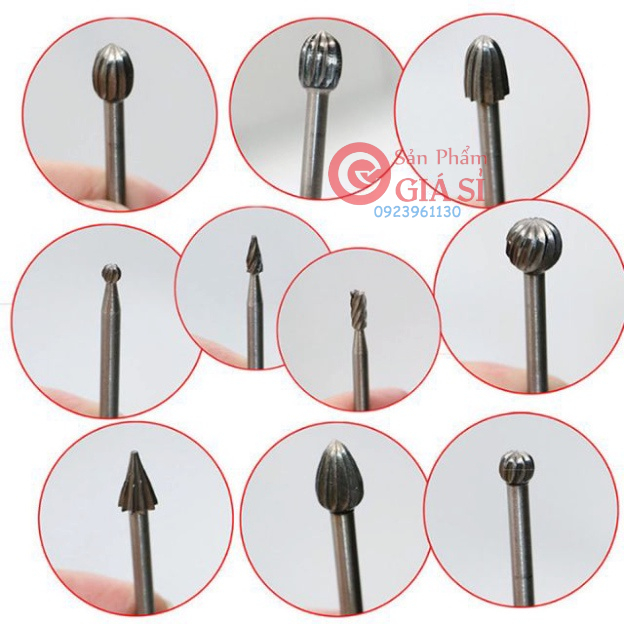 Bộ 20 đầu mũi mài khắc - mũi làm lũa - mũi chạm khắc gỗ cán 3mm ❤️freeship❤️