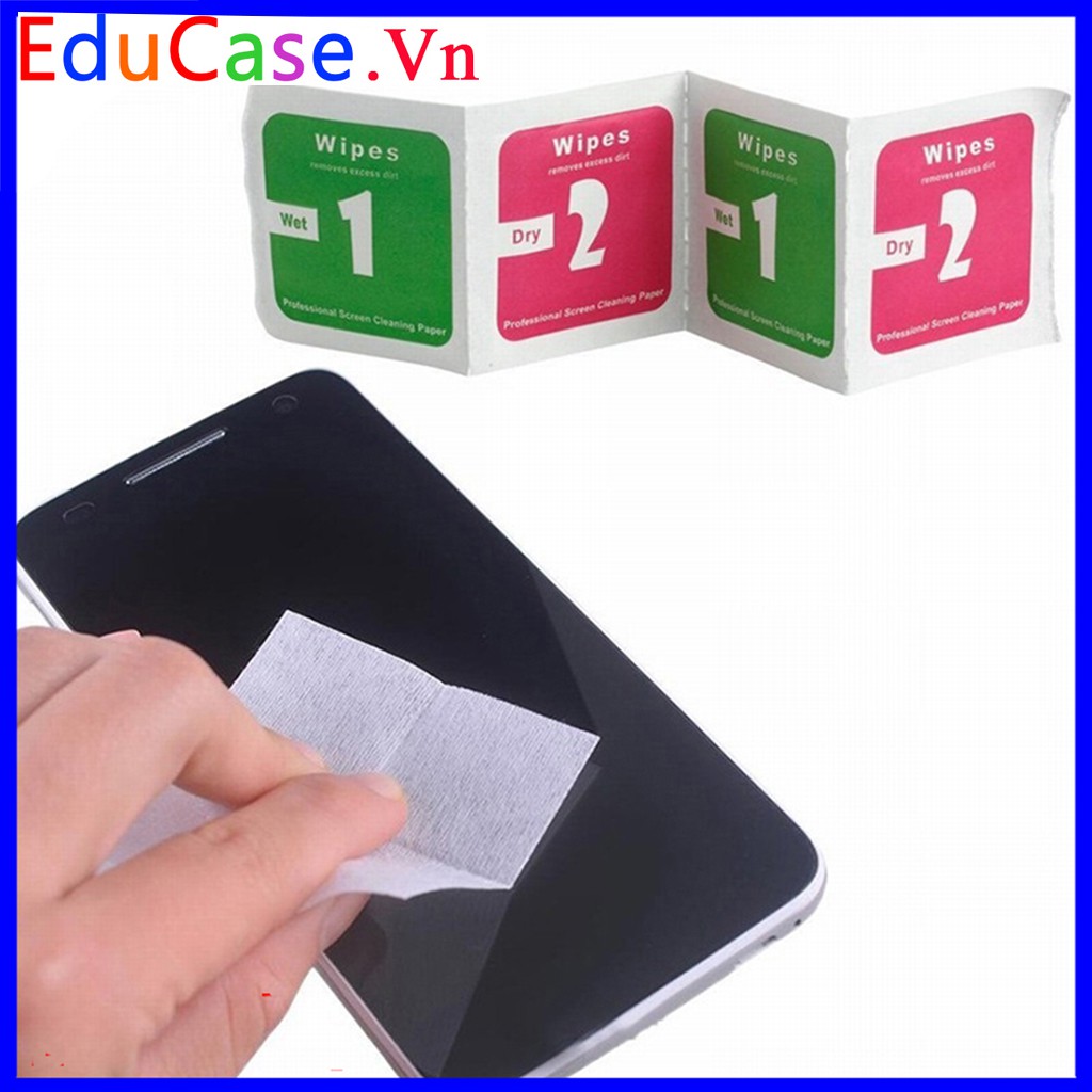 Giấy lau màn hình điện thoại ,ipad, kính, máy tính bảng ,1 miếng lau ướt +1 miếng lau khô Educase.vn