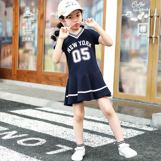 Đầm Tay Ngắn Hoạ Tiết Chữ In Cho Bé Gái