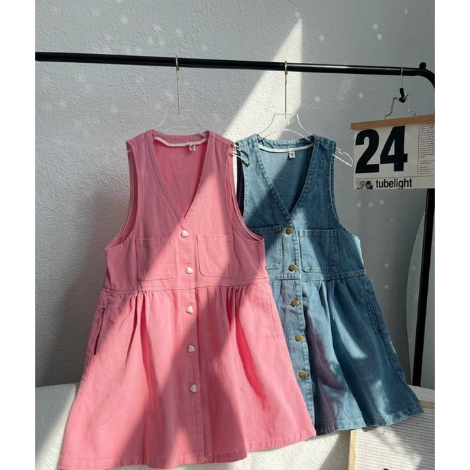 Váy jean sát nách túi hàng mới về siêu hot, Đầm jean ba lỗ dáng babydoll kèm ảnh thật