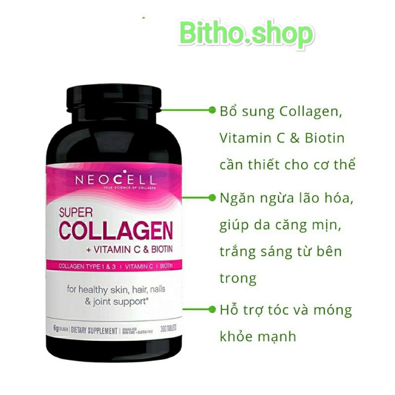 Viên/nước uống đẹp da Neocell Super Collagen Vitamin C Biotin 360 viên