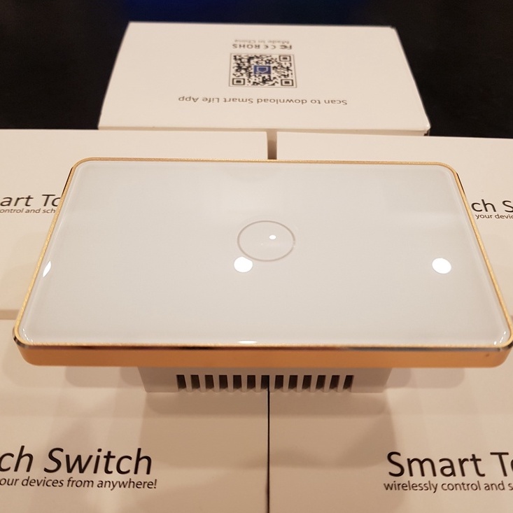 Công tắc thông minh wifi tuya phím lõm, viền nhôm, mặt kính 2.5D cao cấp