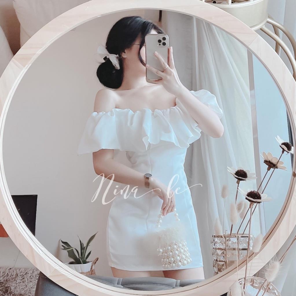 Đầm Nữ ôm body- đầm XANH Viền Bèo Trắng- Thiết Kế Siêu Xinh
