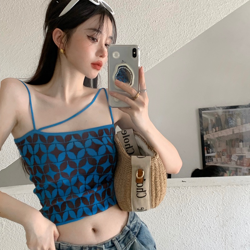 Áo Dệt Kim Hai Dây Họa Tiết Hình Học Thời Trang Mùa Hè Cho Nữ