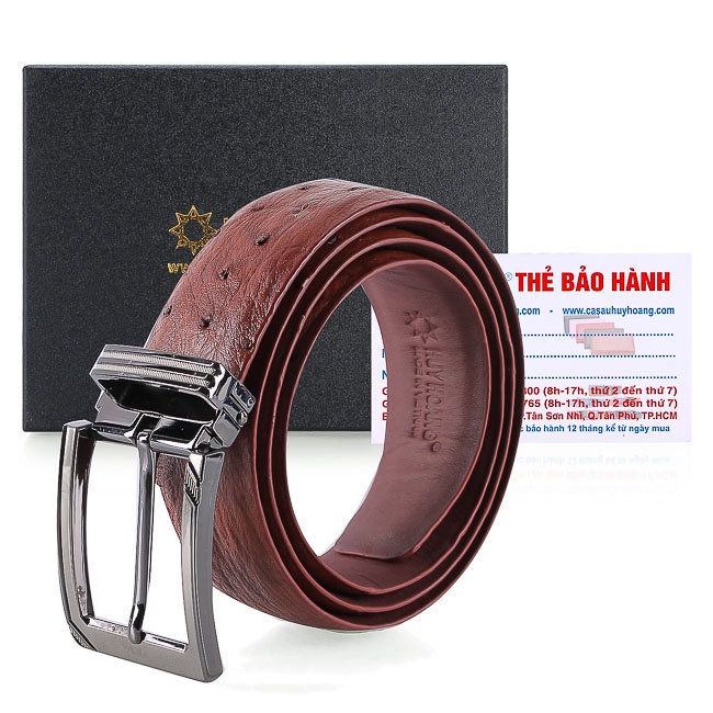 Thắt lưng nam da đà điểu da hột 3,5P đầu kim màu đen, nâu đất, vàng bò, nâu đỏ HP4448-49-50-51