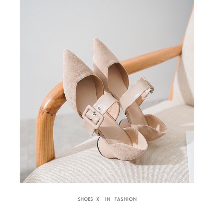 Giày búp bê nữ kiểu dáng gót tròn 6cm thời trang, kết hợp đai khoá sang trọng, SB47 - November House