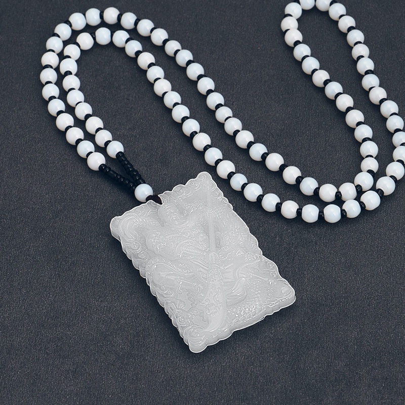 Dây Chuyền Đá Obsidian Nhân Tạo Mặt Quan Công Hai Mặt Phong Cách Thần Giá Wucai Cho Nam Và Nữ