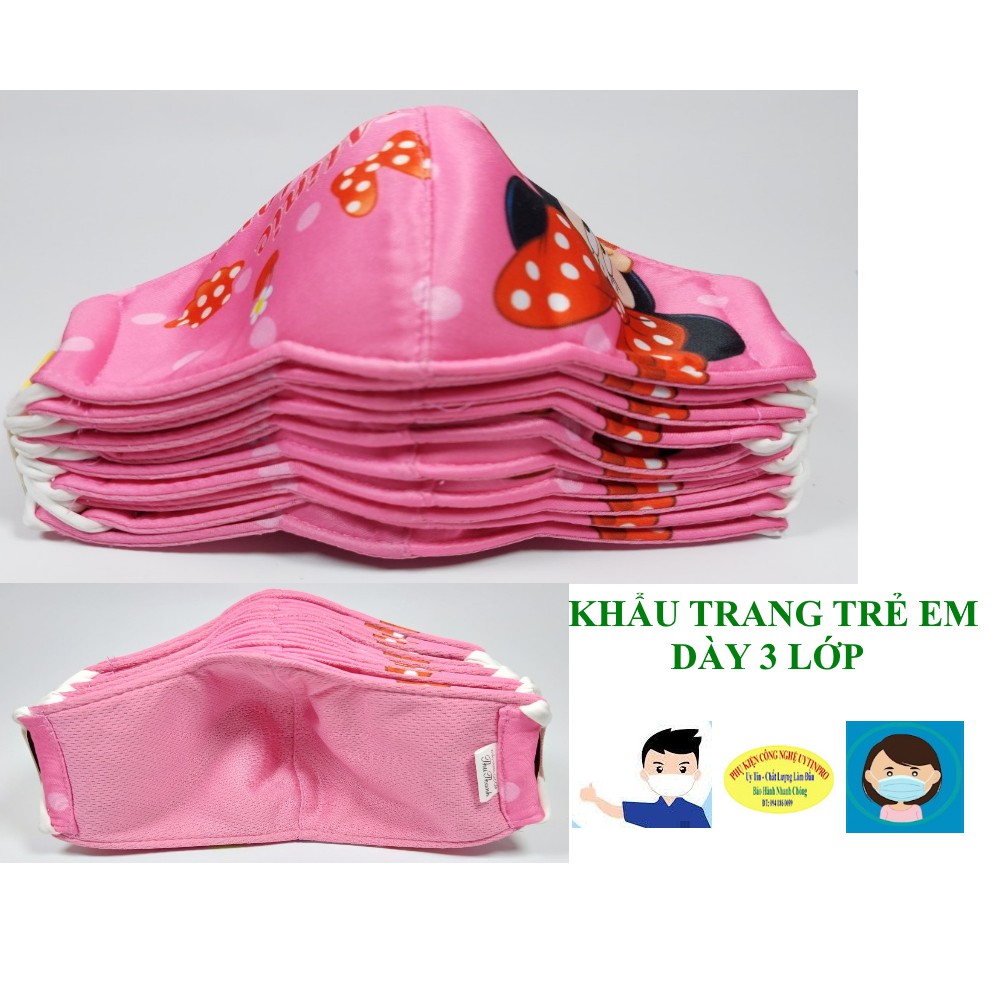 KHẨU TRANG TRẺ EM In hình mickey minie Chất liệu vải Dày 3 lớp Chống nắng Phòng dịch bệnh Thương hiệu THU THANH