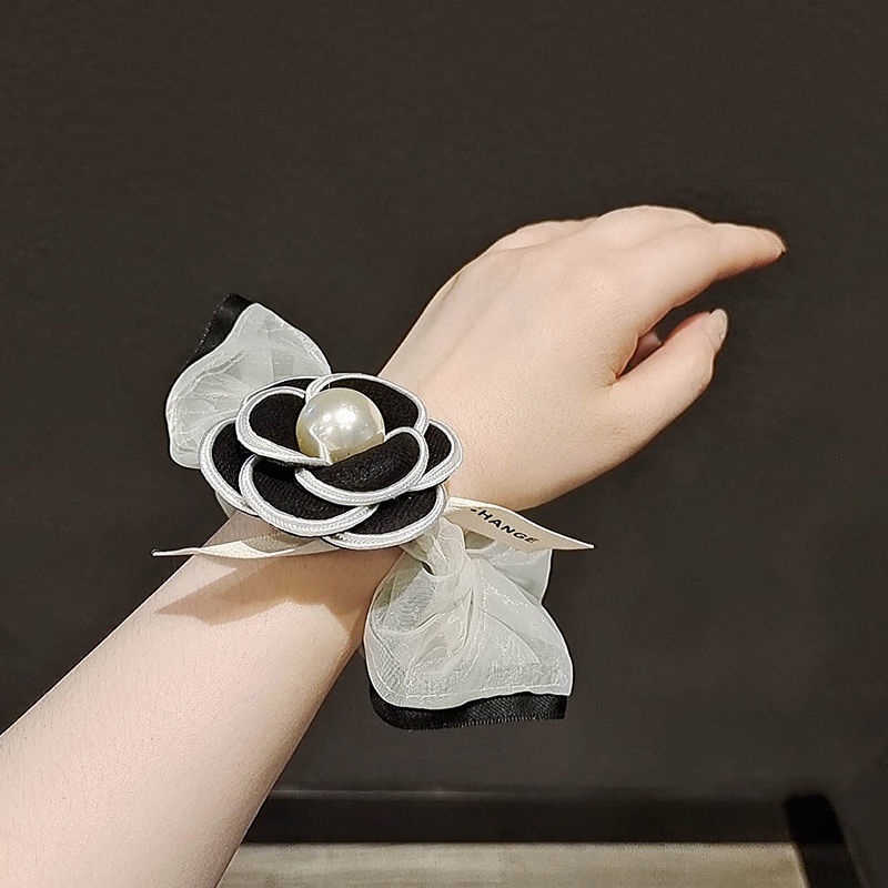 Dây Cột Tóc Cao Su Co Giãn Phối Hoa Trà Cỡ Nhỏ Phong Cách Hàn Quốc Xinh Xắn Cho Nữ