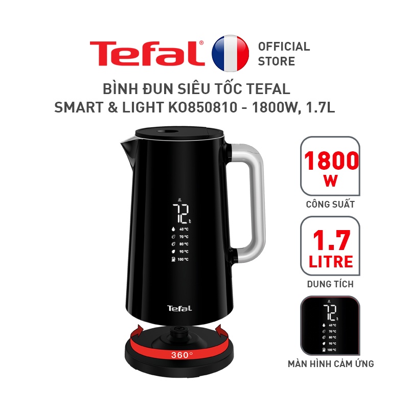 [GIFT] Bình đun siêu tốc Tefal Smart &amp; Light KO850810 - 1800W, 1.7L