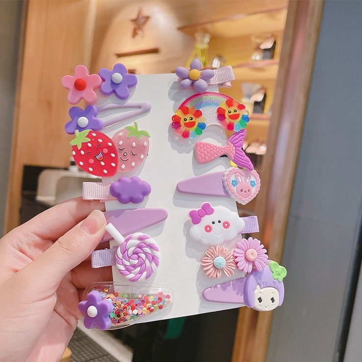 Set 14 Kẹp Tóc Họa Tiết Trái Cây 3D Hoạt Hình Ba Chiều Không Cần Xóa Phù Hợp Cho Mọi Ngày Cho Bé Gái