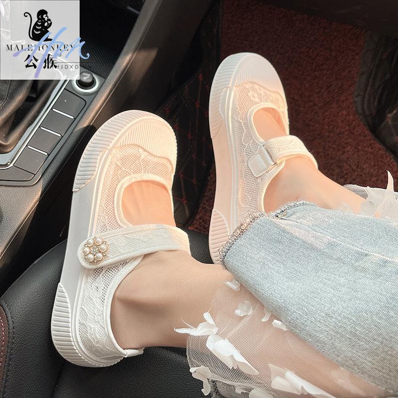 Giày Canvas Mùa Hè 2022 Thoáng Khí Quai Dán Phối Ren Và Dây Quai Dán Phong Cách Mới Cho Nữ