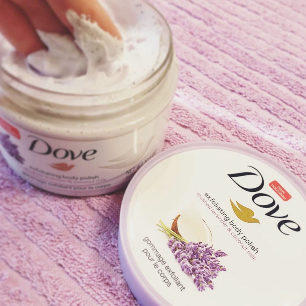 Kem Tẩy Tế Bào Chết Body Dove Exfoliating Body Polish Crushed Lavender & Coconut Milk 298g