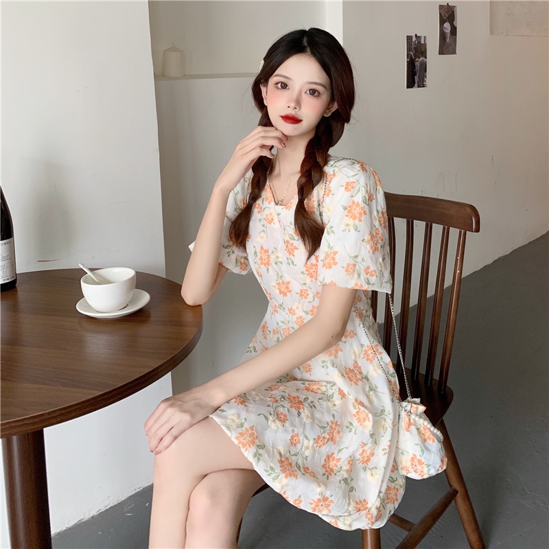 Đầm ngắn PERTY in hoa thời trang mùa hè Hàn Quốc cho nữ