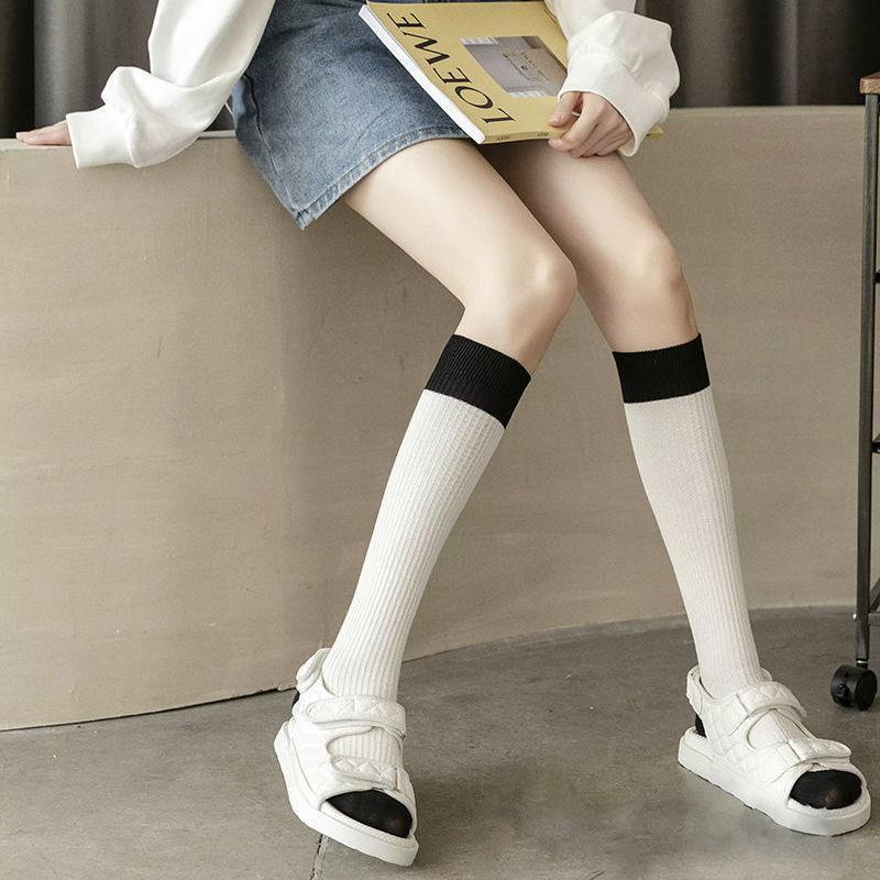 Đôi Vớ cotton modal Dài Ngang Bắp Chân Thêu Họa Tiết JK net red Mỏng Dành Cho Bạn Nữ