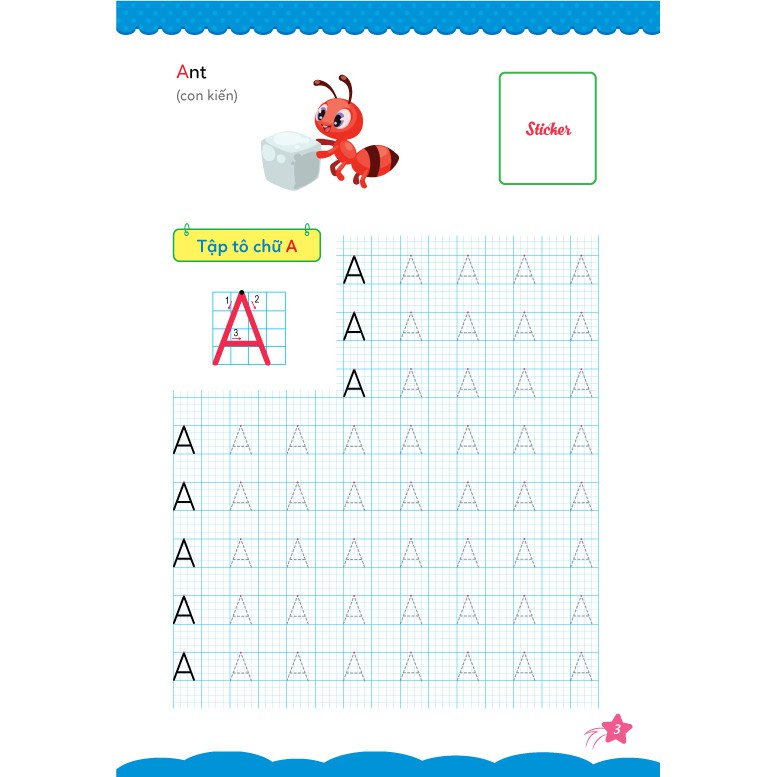 Sách - Cùng Khủng long tập viết chữ cơ bản - Chữ cái Tiếng Anh VIẾT HOA - Quyển 4 - Sticker bé gái MEGAMN9307