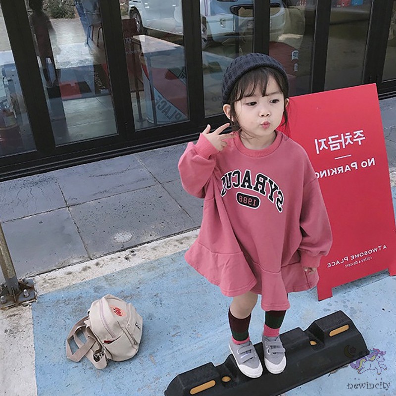 Đầm Dáng Rộng In Chữ Phong Cách Thời Trang Mùa Thu Hàn Quốc Cho Bé Gái