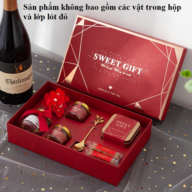 Set hộp 26*16*5.5 cm đựng quà tặng đỏ sweet sang trọng sinh nhật bạn gái bạn trai đối tác, valentine, ngày lễ có quai