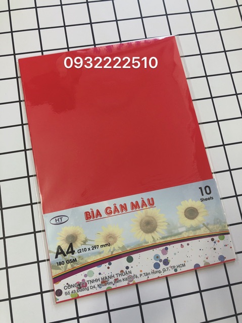 BÌA GIẤY MÀU CÓ GÂN A4 XẤP 10 TỜ ( ĐL: 180gs)