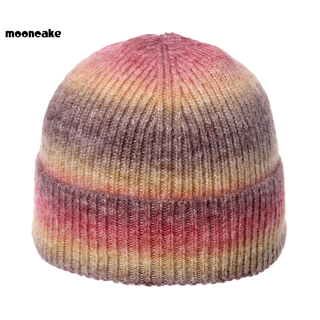 Mũ beanie đan len dày giữ ấm màu cầu vồng thời trang