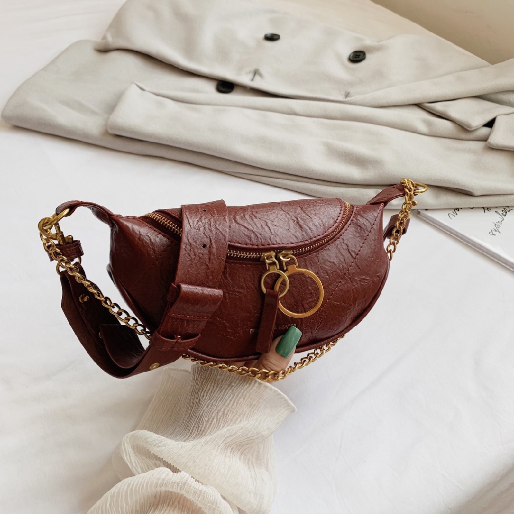 (Hàng mơi về) Túi bao tử da nhăn sành điệu kèm 2 dây đeo_MA76