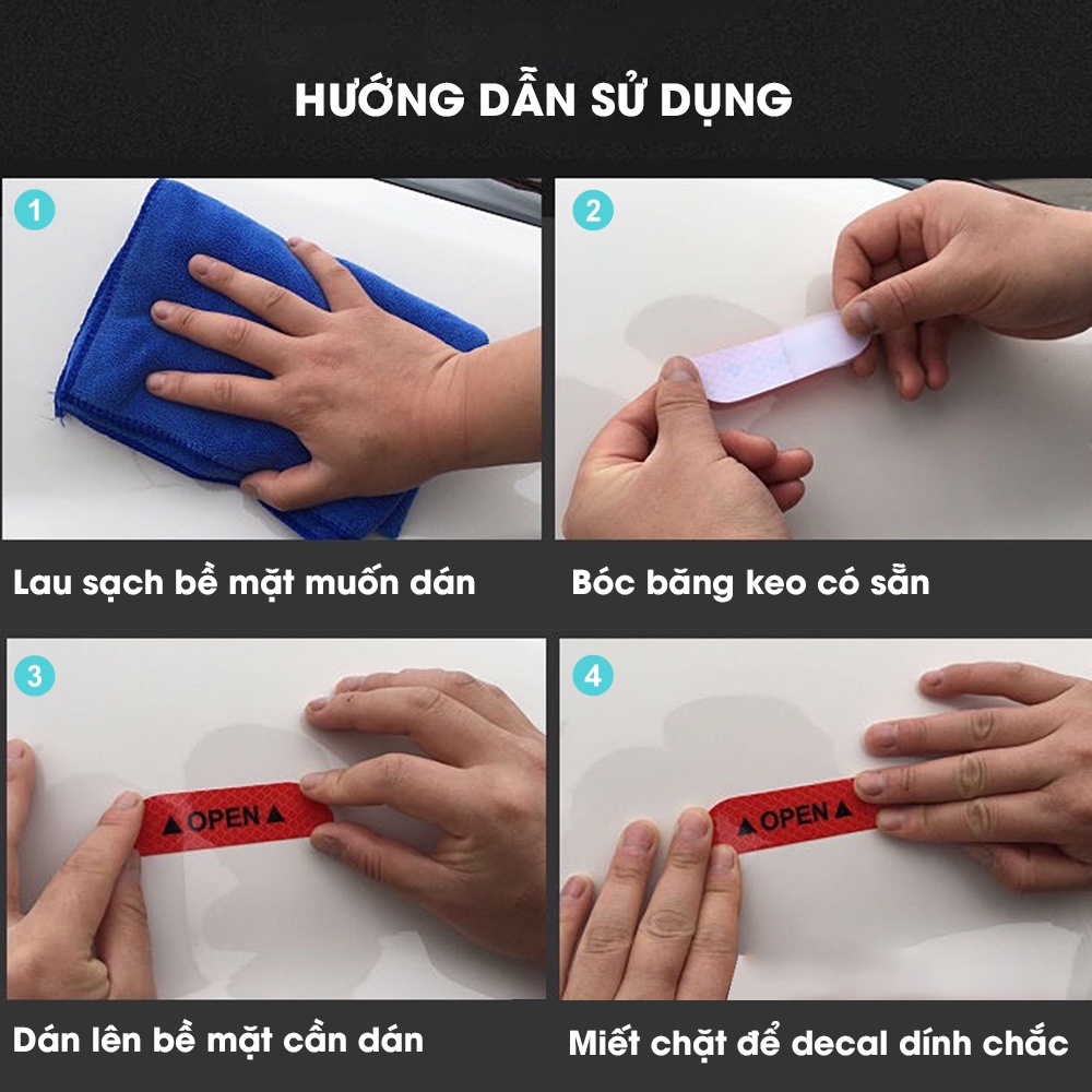 Decal phản quang cảnh báo mở cửa ô tô Combo 4 cái Tâm Luân phụ kiện xe hơi