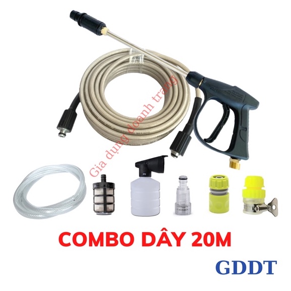Bộ Phụ kiện máy rửa xe, Phụ kiện máy rửa xe mini, Dây áp lực 10m, 15, 20m