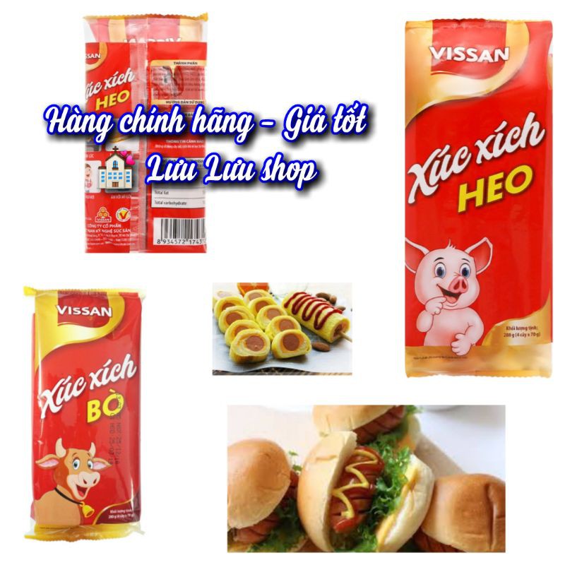 Xúc xích tiệt trùng Vissan bò / heo cây lớn gói 280g* 4 cây