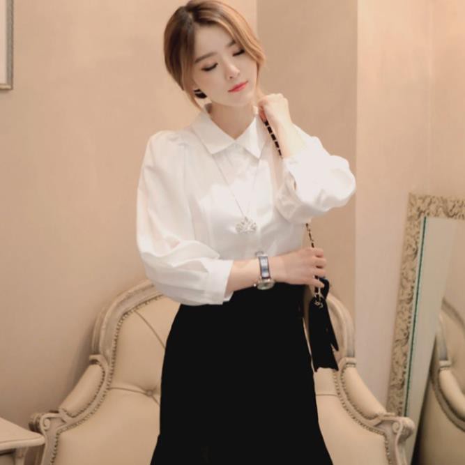 Áo sơ mi tay phồng lỡ kiểu Hàn Quốc, áo sơ mi trắng công sở trẻ trung
