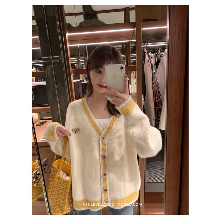 Áo sweater tay dài dáng rộng cổ chữ V thời trang Hàn Quốc năng động