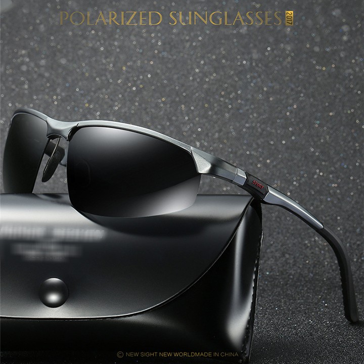 Mắt kính nam polarized phân cực chống chói, chống tia UV400, gọng nhôm magie khớp bản lề lò xo - MK1818